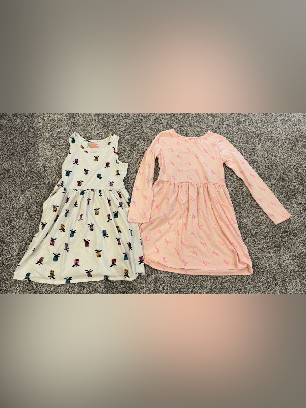 Cat & Jack Pink Long-Sleeve and Pineapple sleeveless dresses
